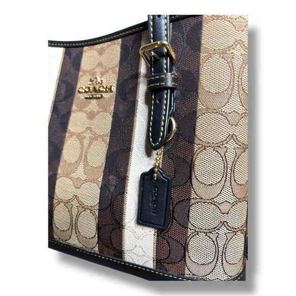 Coach Signature Stripe Tote in Brown, Tan, Cream (FIRM) - Picture 6 of 15